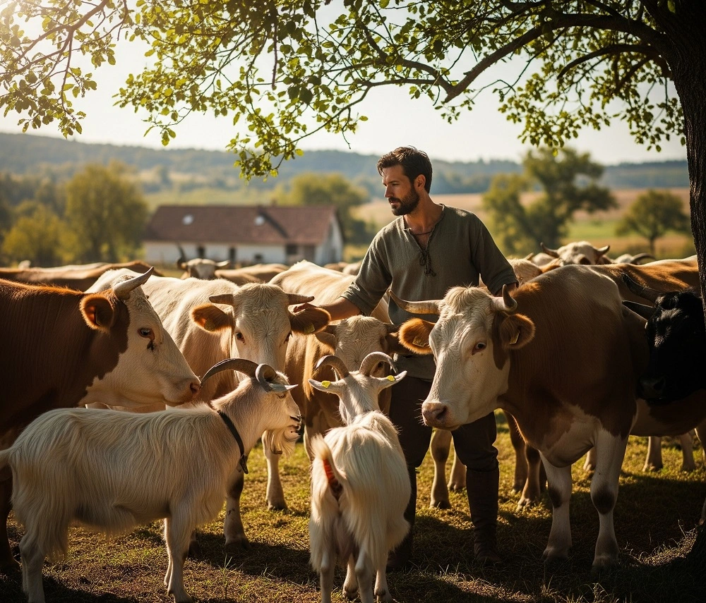 A man choosing a healthy Qurban animal at a farm